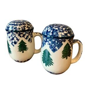 Tienshan Salt & Pepper Shakers Folk Craft Cabin in the Snow Vintage Stoneware